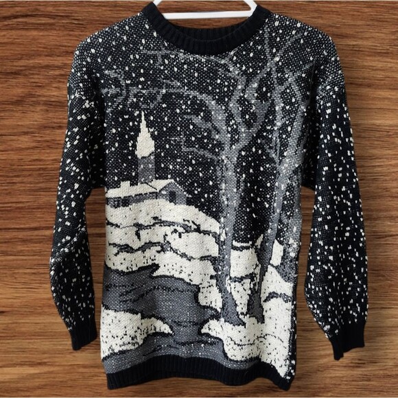 Margules Black, White, Grey Winter Ugly Christmas Sweater. Sz. M - Picture 1 of 7